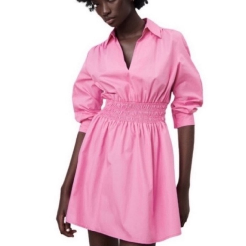 Zara pink shirt mini dress